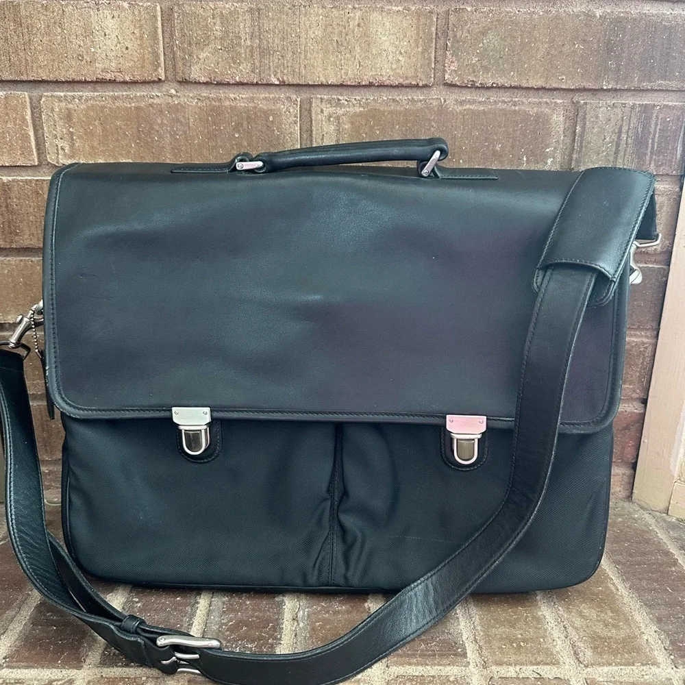 VINTAGE Coach Black Nylon & Leather Briefcase/Laptop Bag 51113